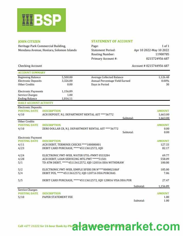 Solomon Islands BSP bank statement xls